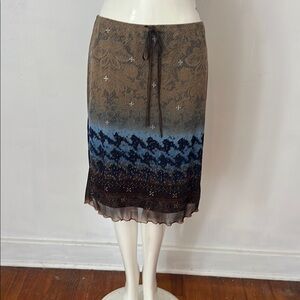 Elegant Brown and Blue Women's Skirt Early 90’s